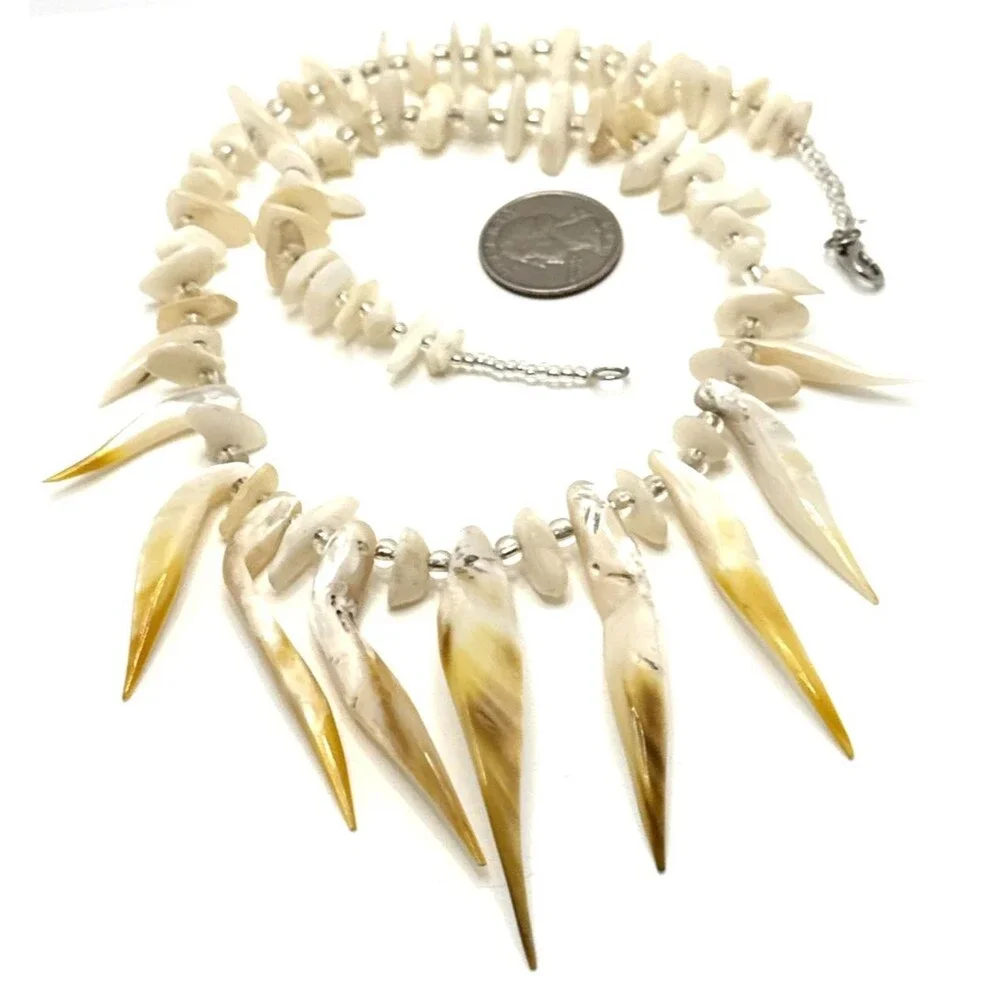 Boho Tribal Shell Bib Necklace Long Spike Beachwear Statement Collar Sealife 21